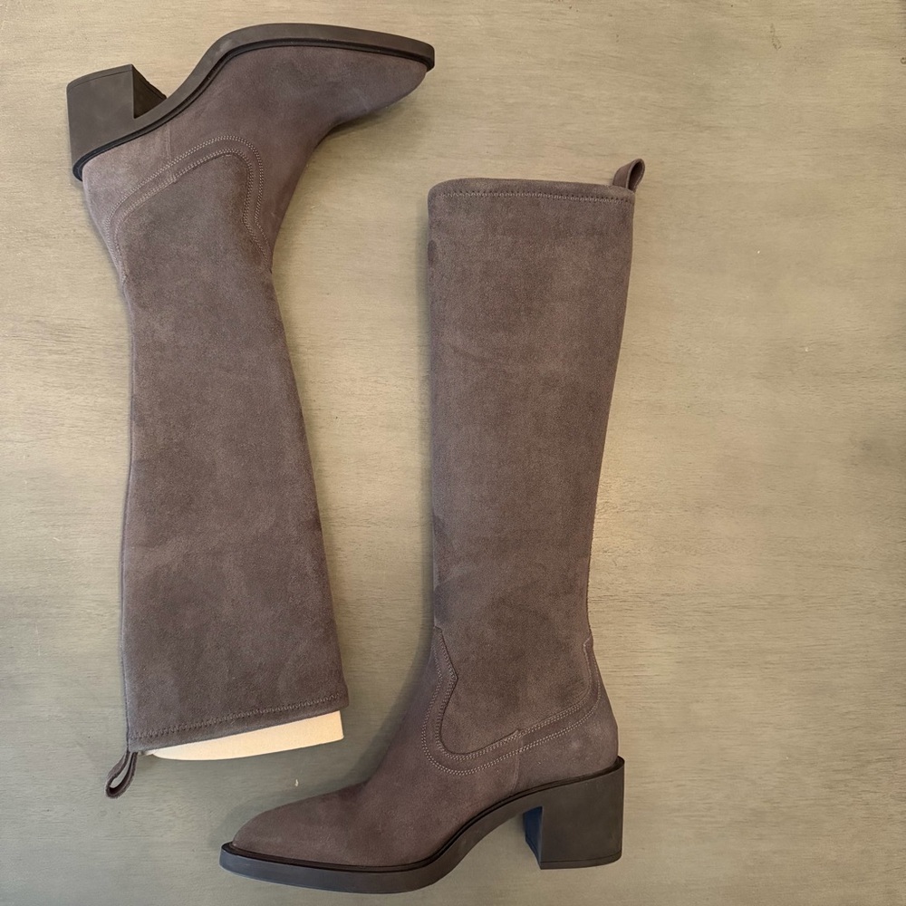 $598 La Canadienne Paton Western Boot Waterproof Suede Knee High Grey Heel 35.5 - Picture 11 of 16